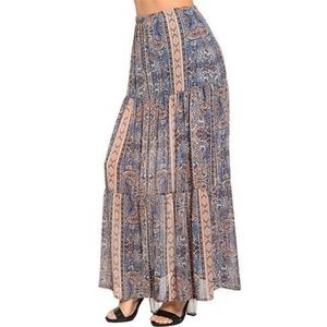 Boho Multi Floral Print Chiffon Tiered Maxi Skirt